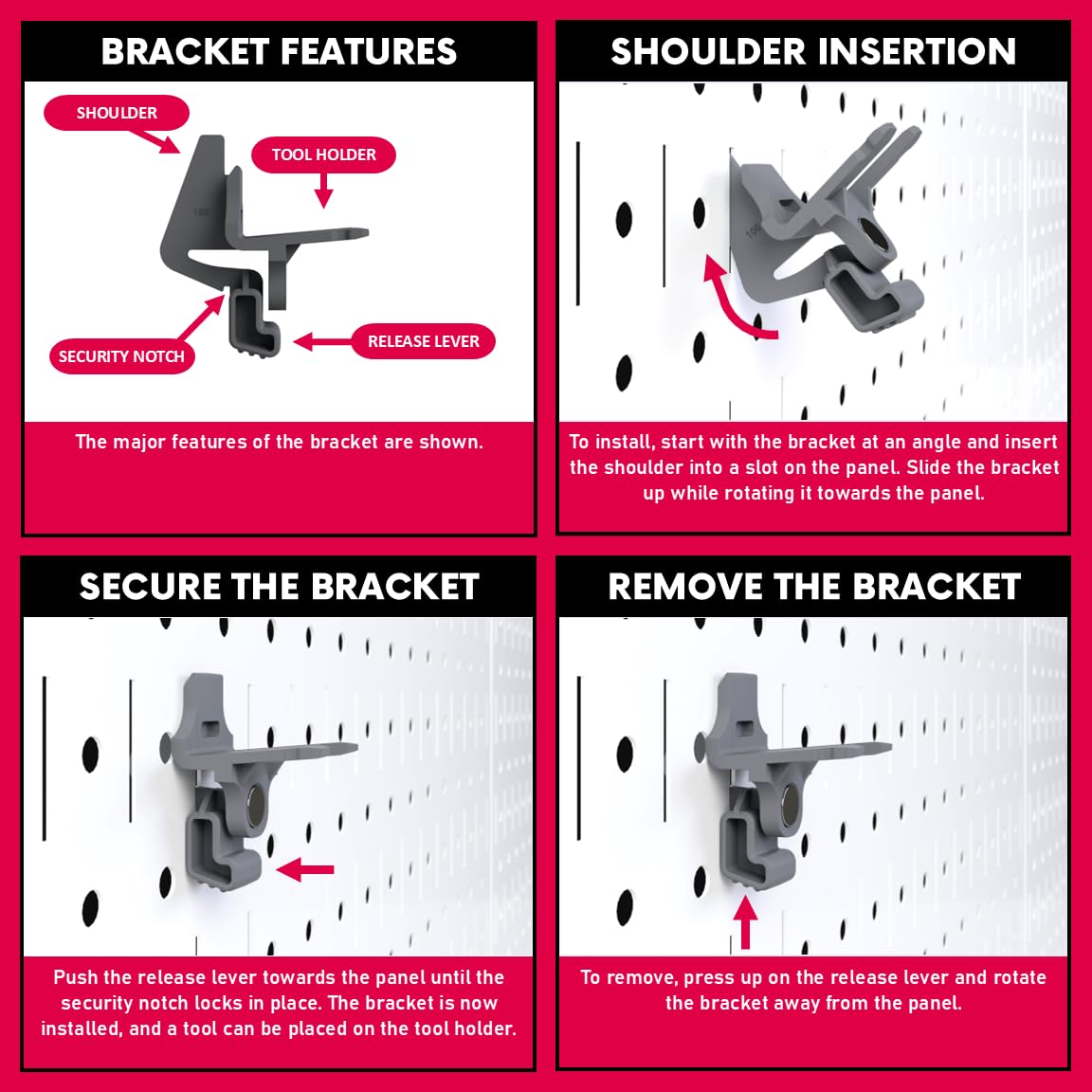 TROPEK high density wall storage keeps frequently used tools visible.