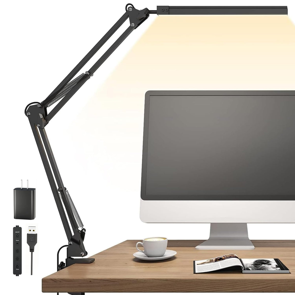 TROPICALTREE LED desk lamp with clip-on arm provides precise study lighting