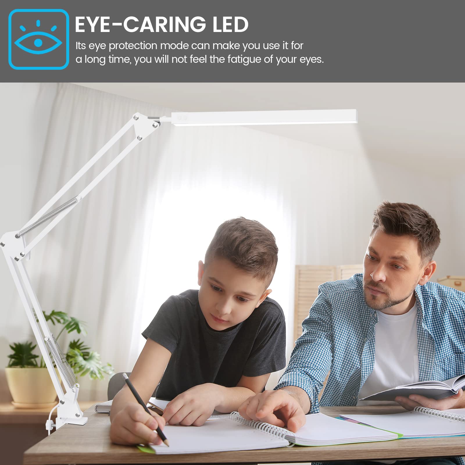 TROPICALTREE LED desk lamp offers three color temperatures for focused work.