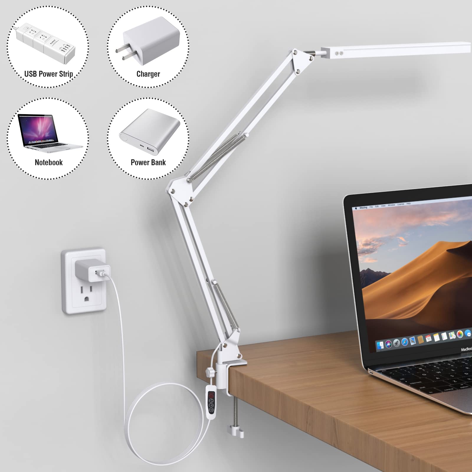 TROPICALTREE LED desk lamp USB-powered for easy setup anywhere.
