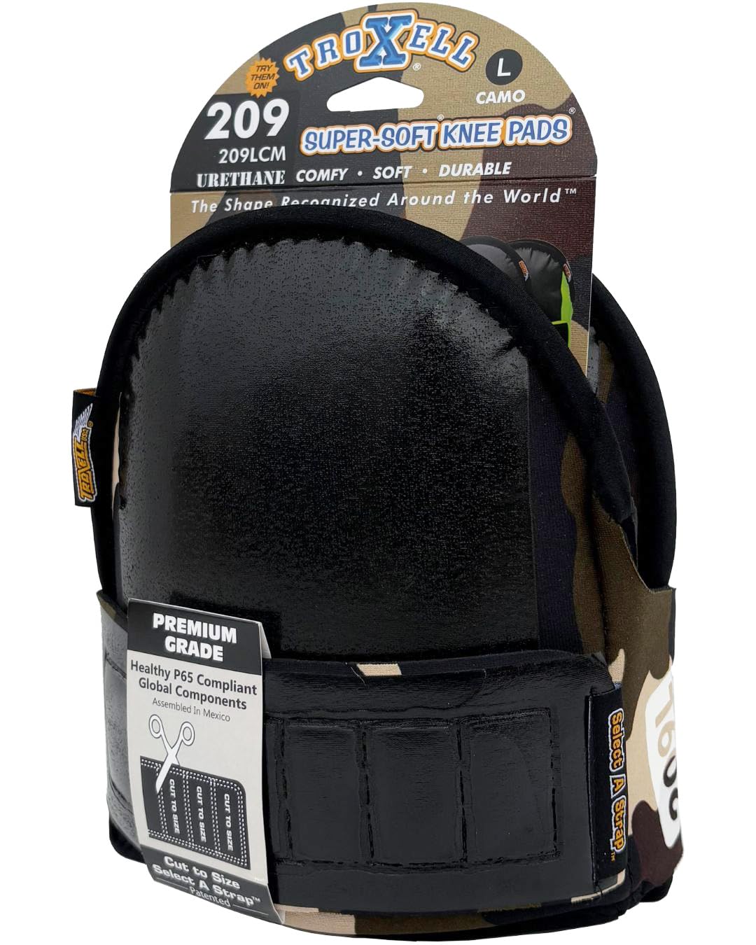 Troxell USA Super Soft Large Camouflage Kneepads, front view with durable padding.