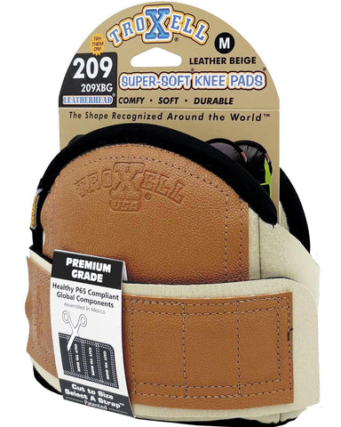 TROXELL USA SuperSoft Beige Leatherhead Kneepads front view, ultra-soft cushioning for knee comfort