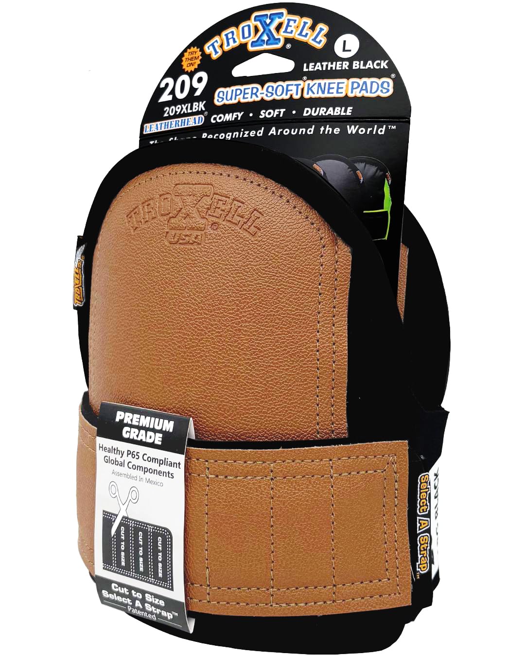 TROXELL USA SuperSoft LeatherHead Kneepads closeup cushion for all-day comfort.