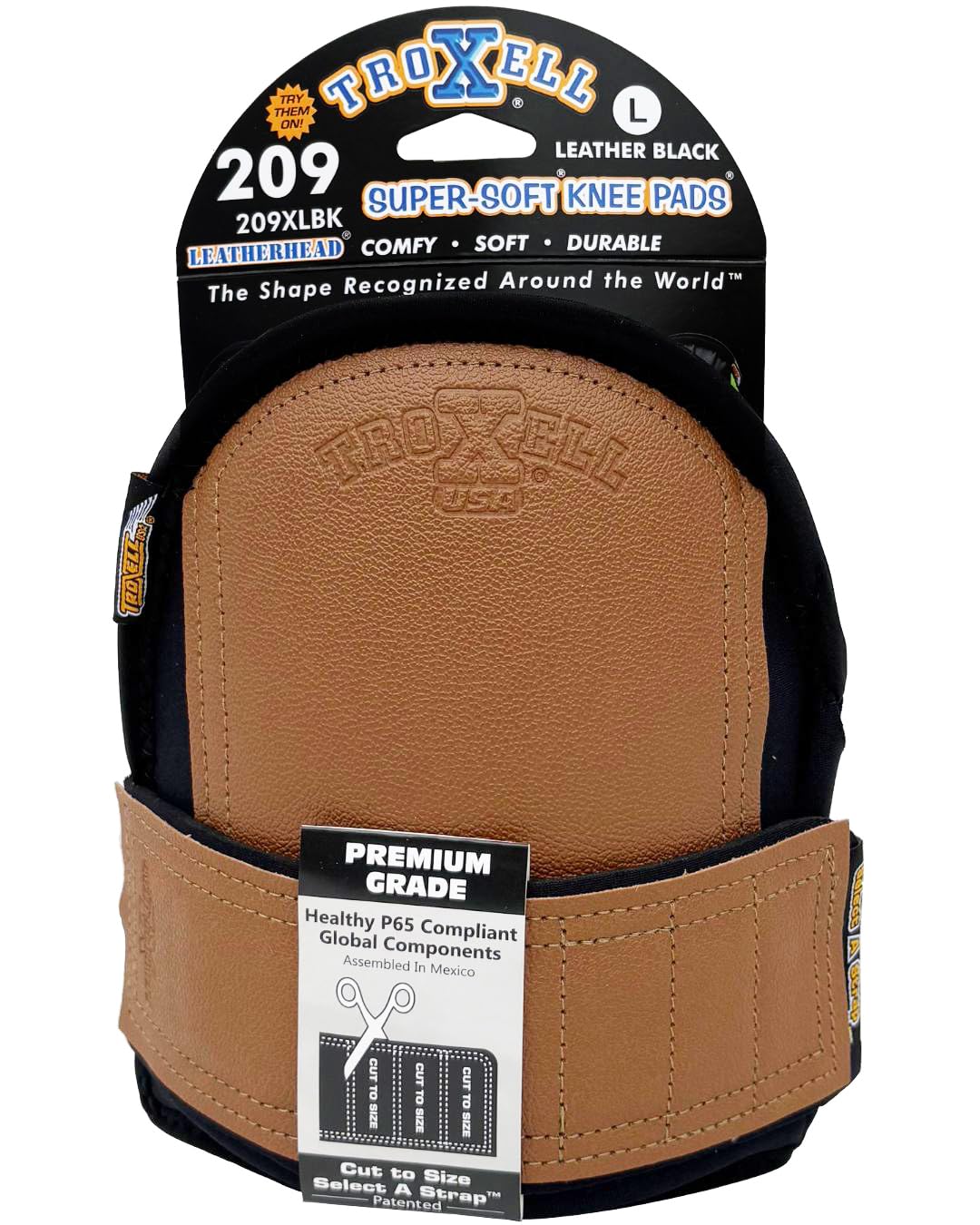 TROXELL USA LeatherHead Kneepads wideband neoprene strap provides secure fit.
