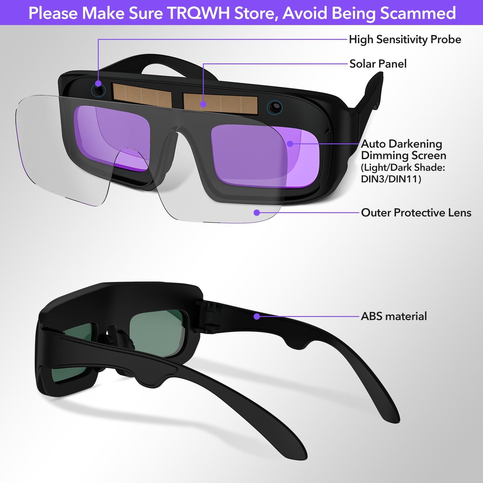 TRQWH anti glare lens protects eyes from UV and infrared.
