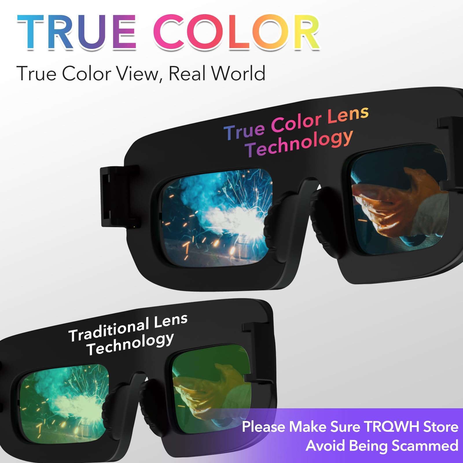 TRQWH auto darkening welding glasses switch quickly during arc welding.
