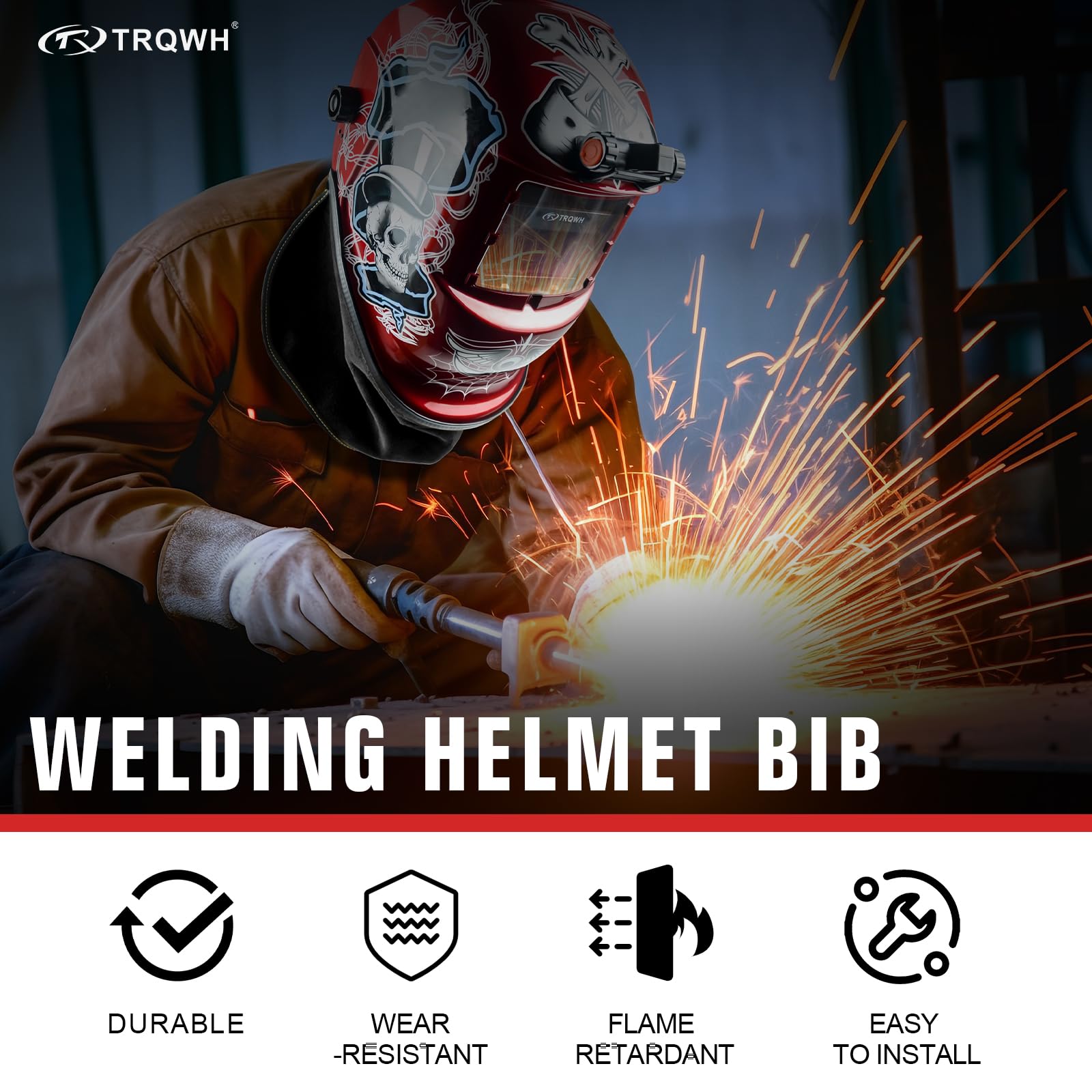 TRQWH bib cover reduces arc light exposure for more comfortable welding
