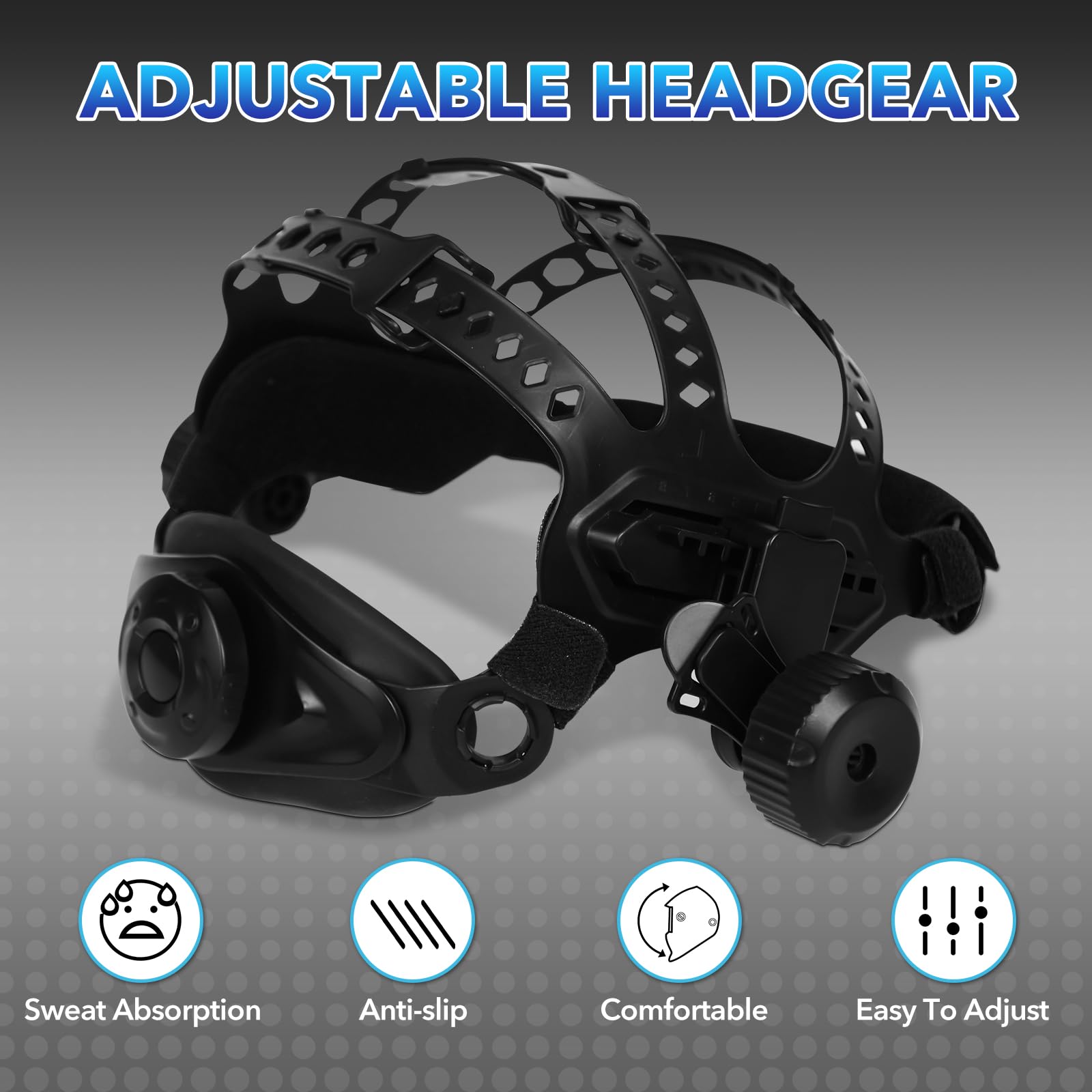 TRQWH welding helmet headgear top strap demonstrating adjustable height for a custom fit