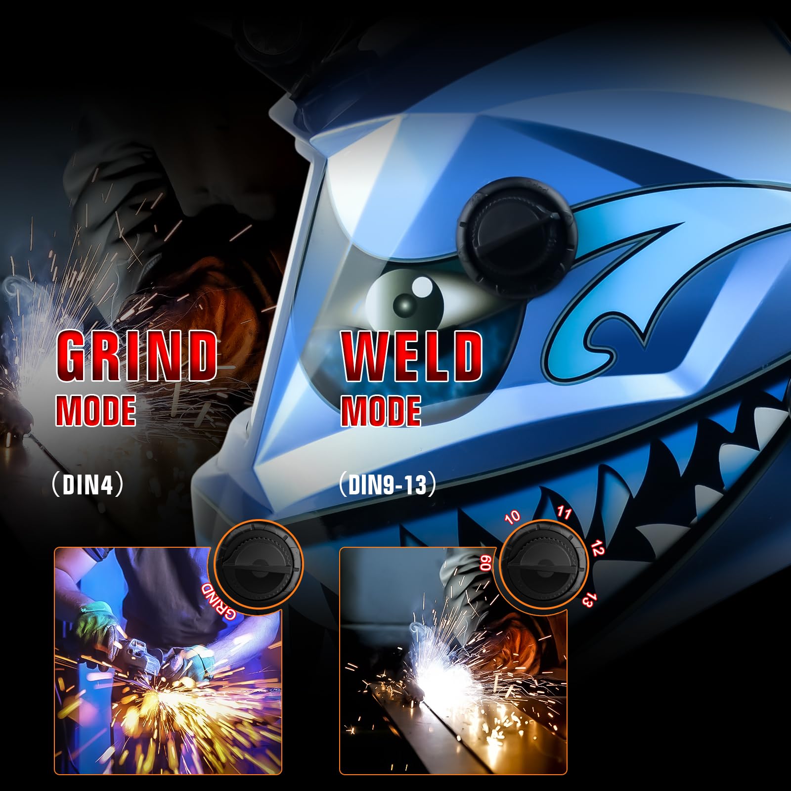 TRQWH helmet controls allow quick grind mode switch and adjustable sensitivity.