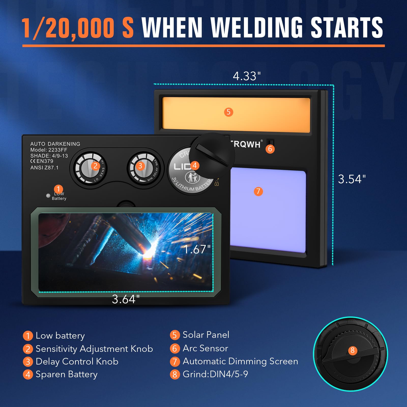 TRQWH welding lens fast dimming and delay control for welding