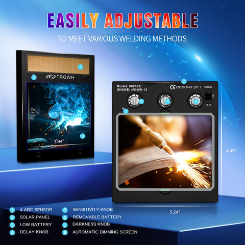 TRQWH welding lens offers 4/5-13 shade range for versatile welding tasks