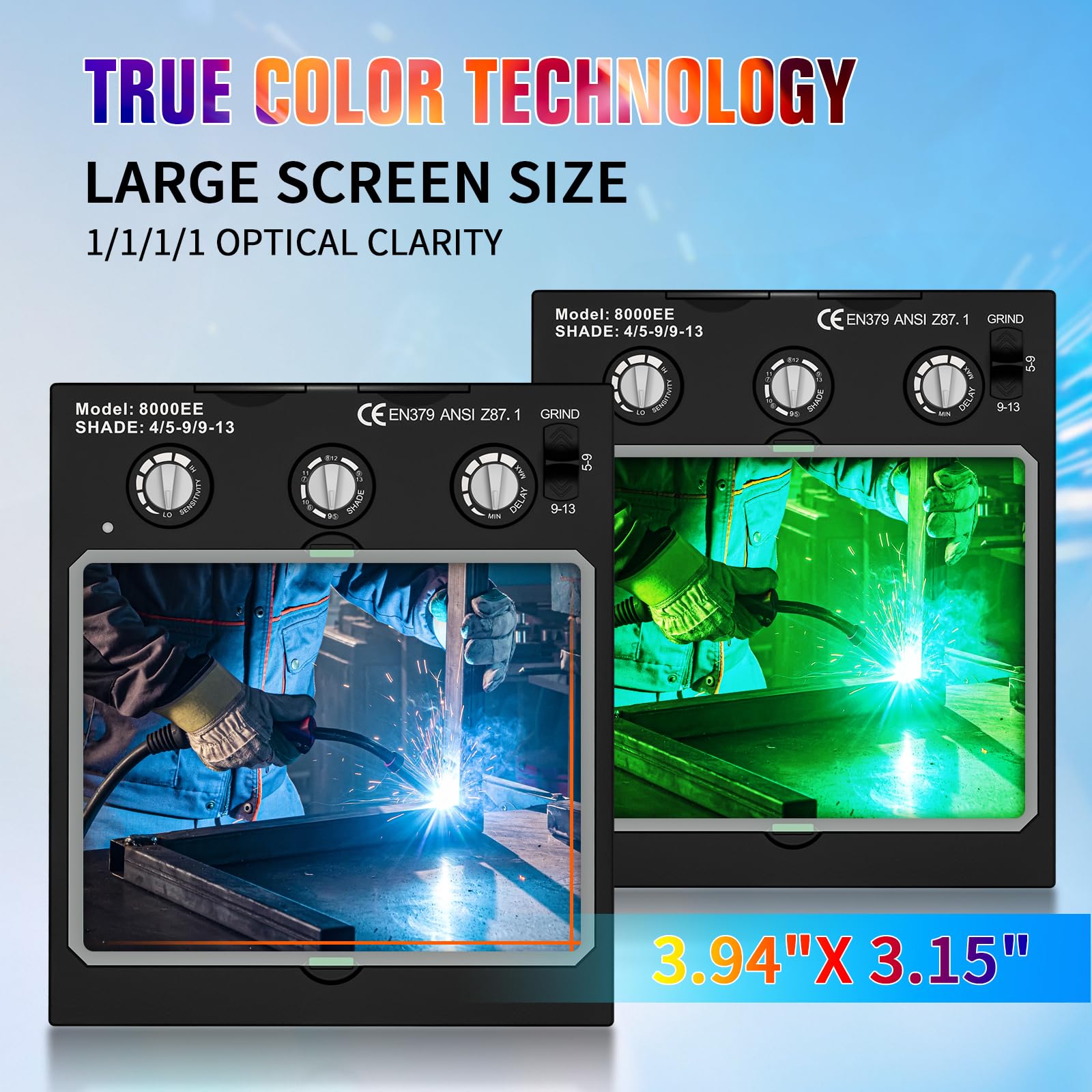 TRQWH welding lens with four arc sensors switches quickly for safer shading