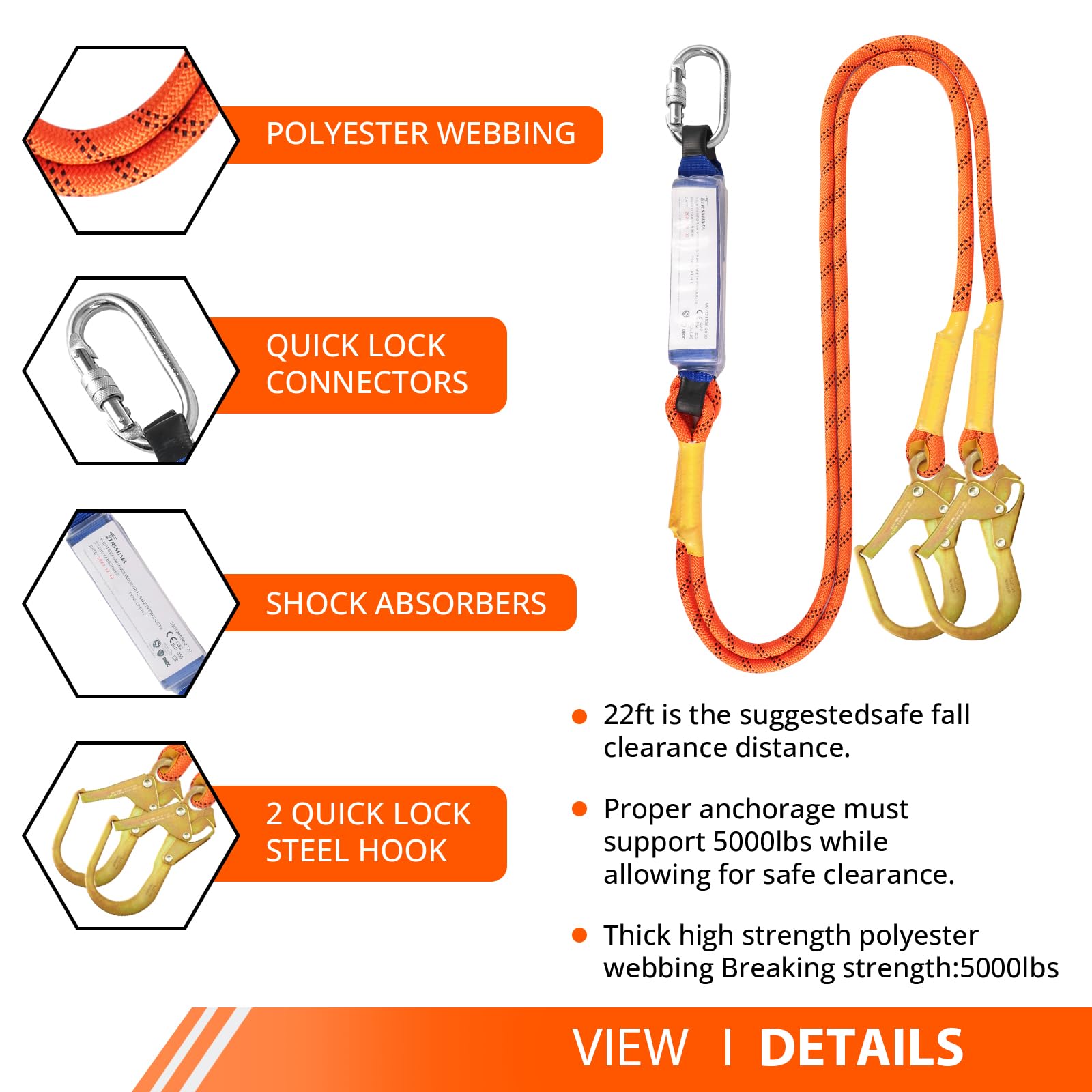 TRSMIMA safety harness dorsal D-ring provides sturdy support for safe work positioning.