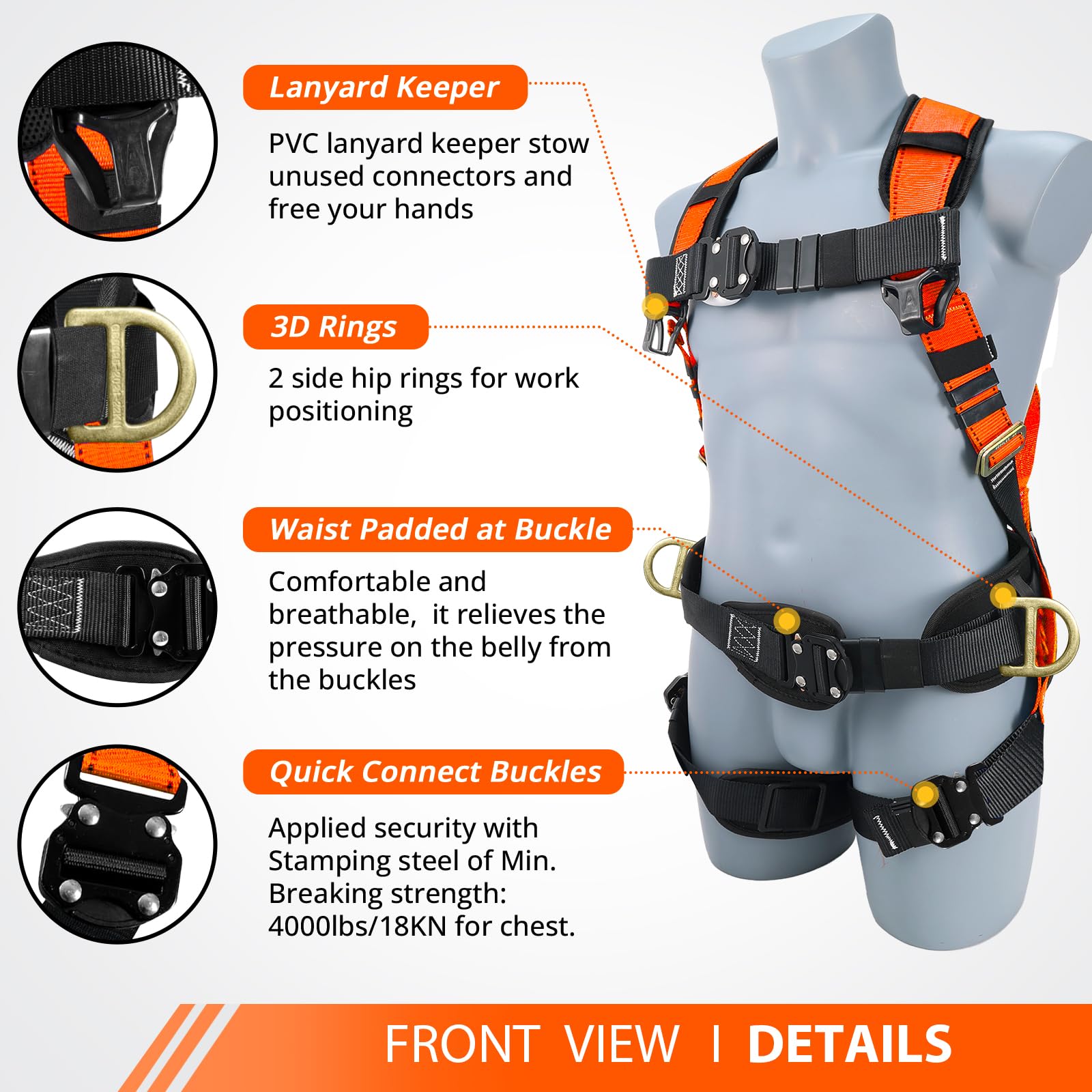 TRSMIMA safety harness with four quick-release buckles for easy wearing.