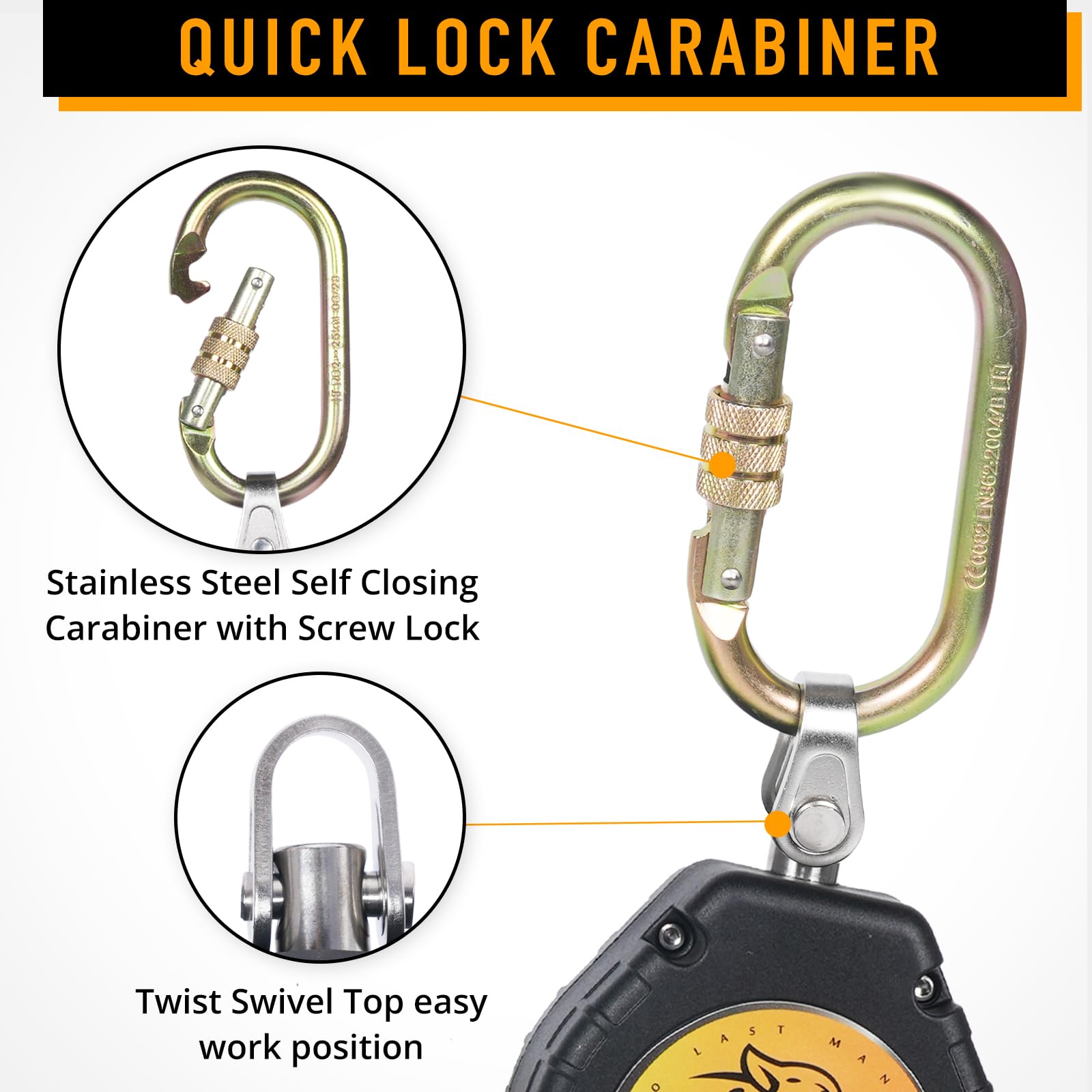 TRSMIMA twist swivel top lock carabiner enables easy movement and secure attachment