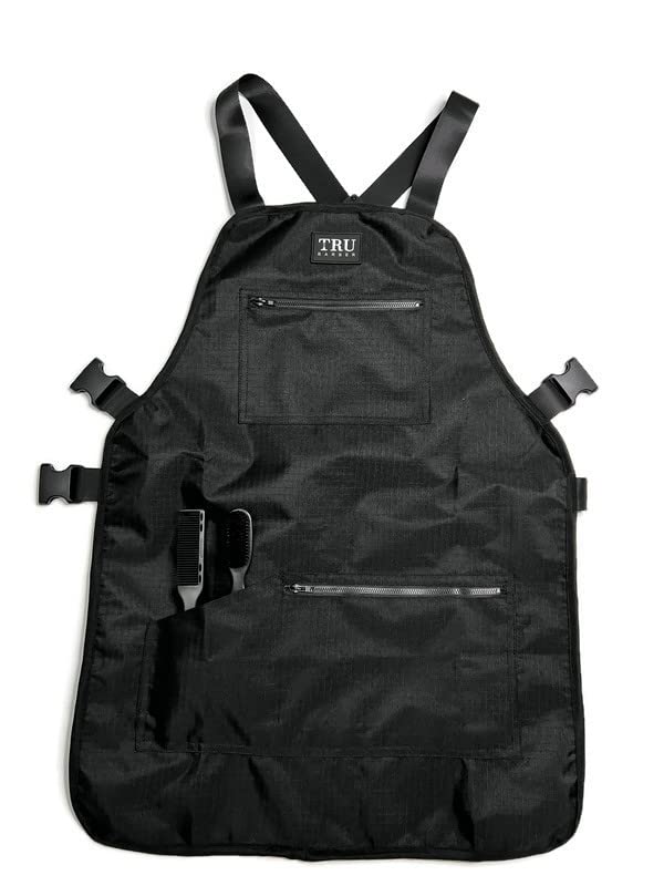 TRU BARBER apron front pocket keeps phone and tools within easy reach.