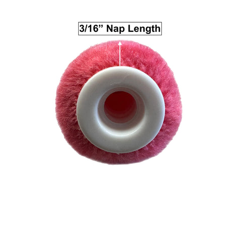 Tru Lamb mohair mini-roller cover close-up showing high paint absorption.