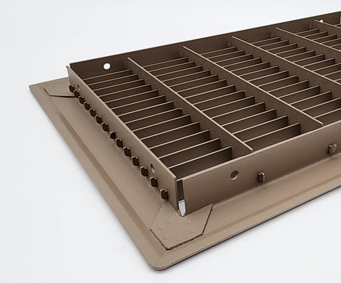 TruAire 8x12 floor grille finish close-up highlights scratch-resistant brown coating.