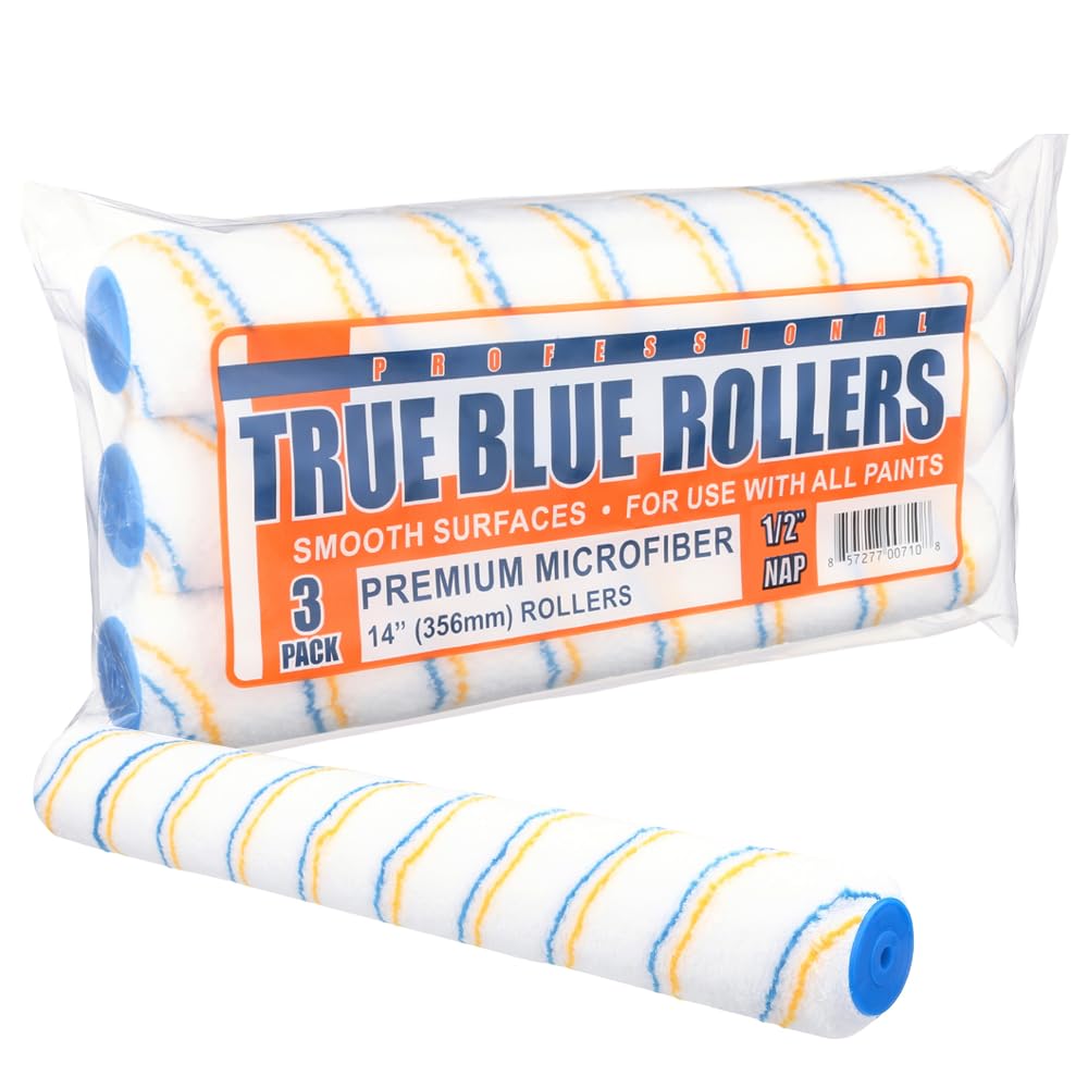 True Blue 14in professional roller cover applying even paint finish on a wall