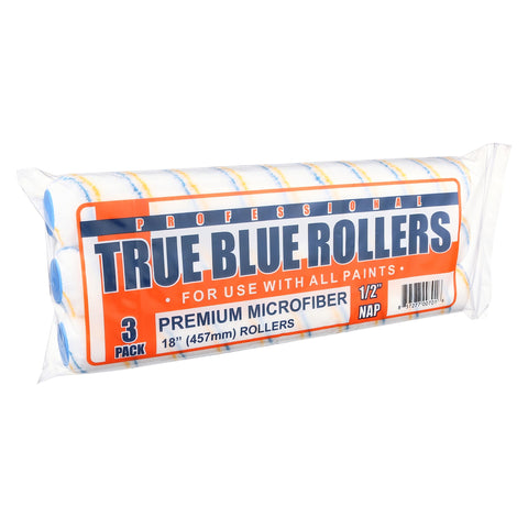 True Blue premium microfiber roller closeup highlights high paint pickup