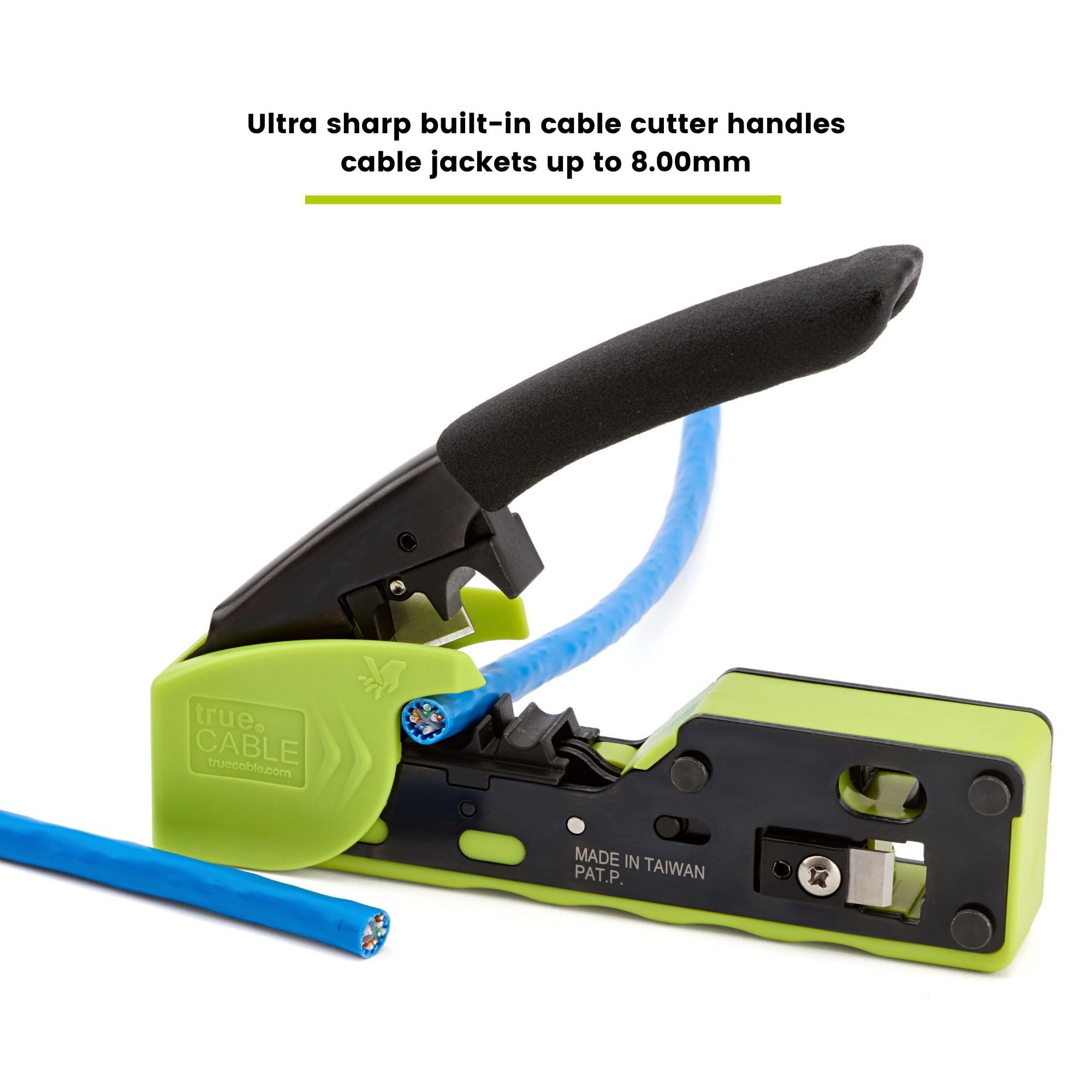 TRUE CABLE cable stripper jaw close-up showing adjustable jacket tolerance