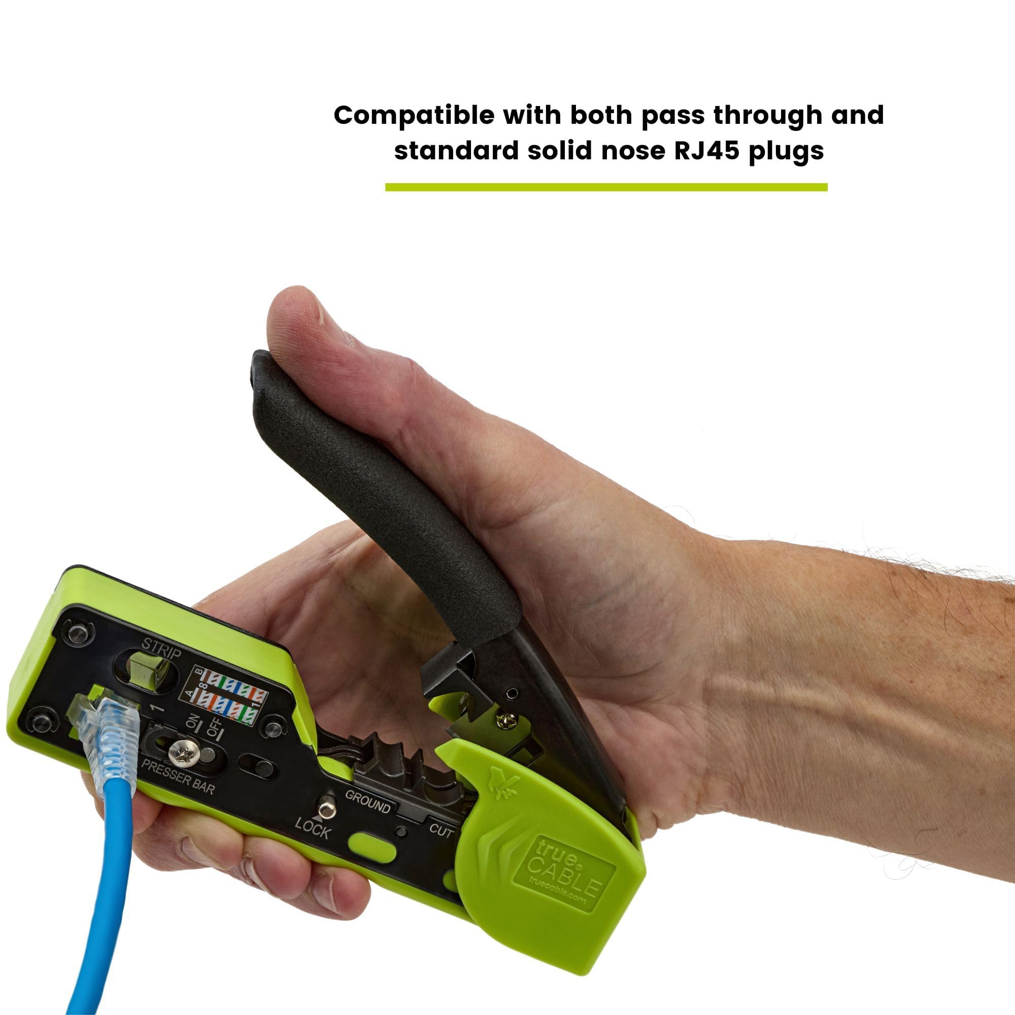 TRUE CABLE ground-crimp cavity used on a shielded RJ45 connector