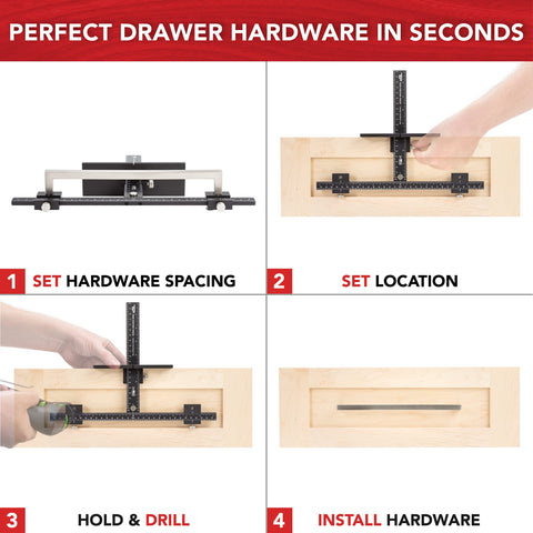 Jig in use on a kitchen cabinet installation demo by True Position Tools.