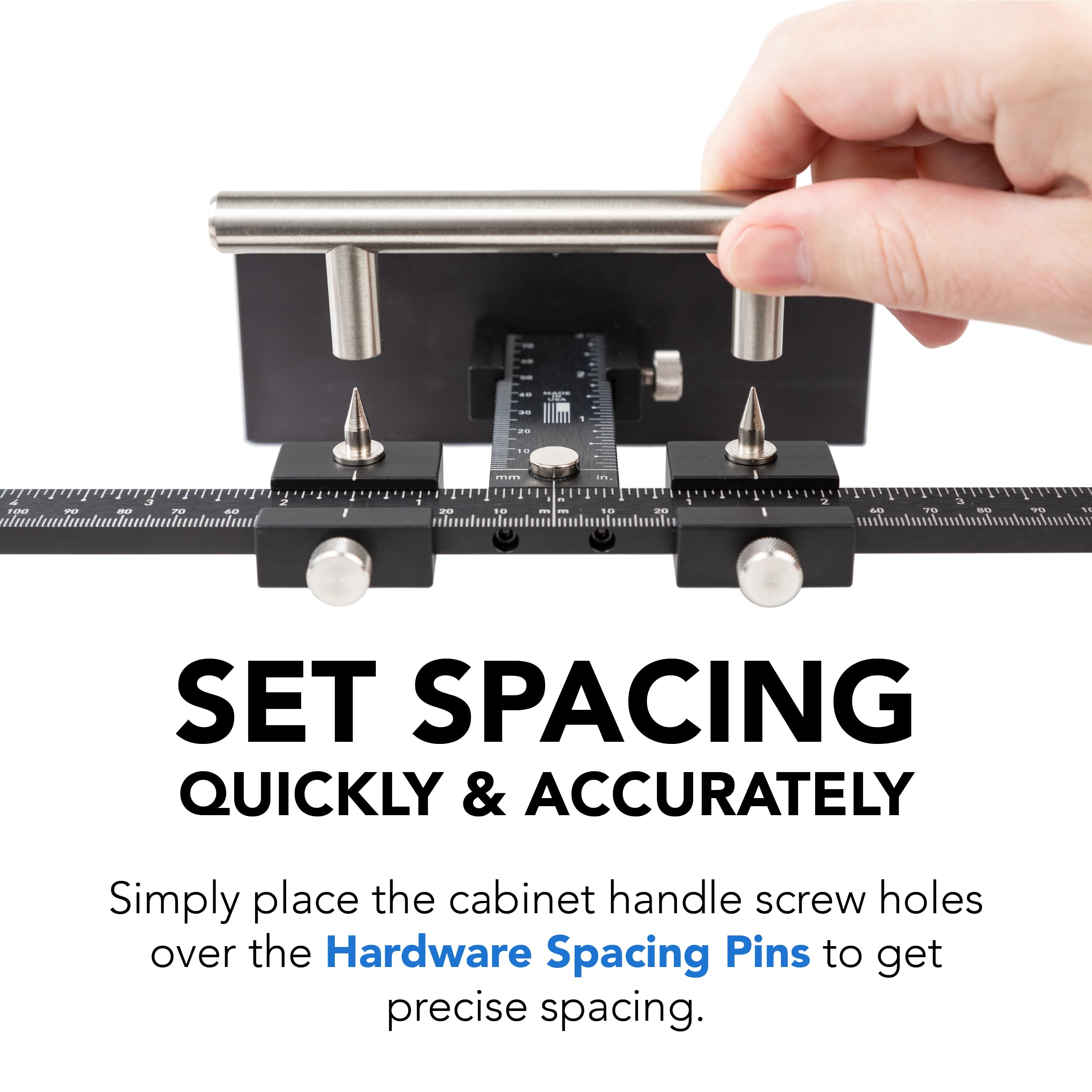 Thumb screws tighten for quick, clamp-free setup on the jig.