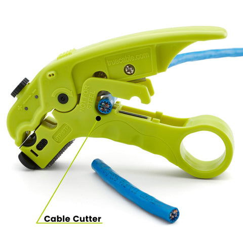TRUE CABLE depth-adjustment dial enables precise jacket stripping for each cable.