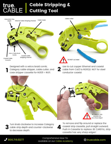 trueCABLE tool with adjustable blade depth supports customizable stripping results.