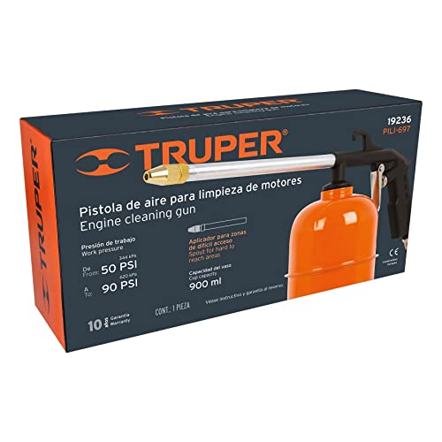Truper Pili-697 engine cleaning gun in use for automotive maintenance.