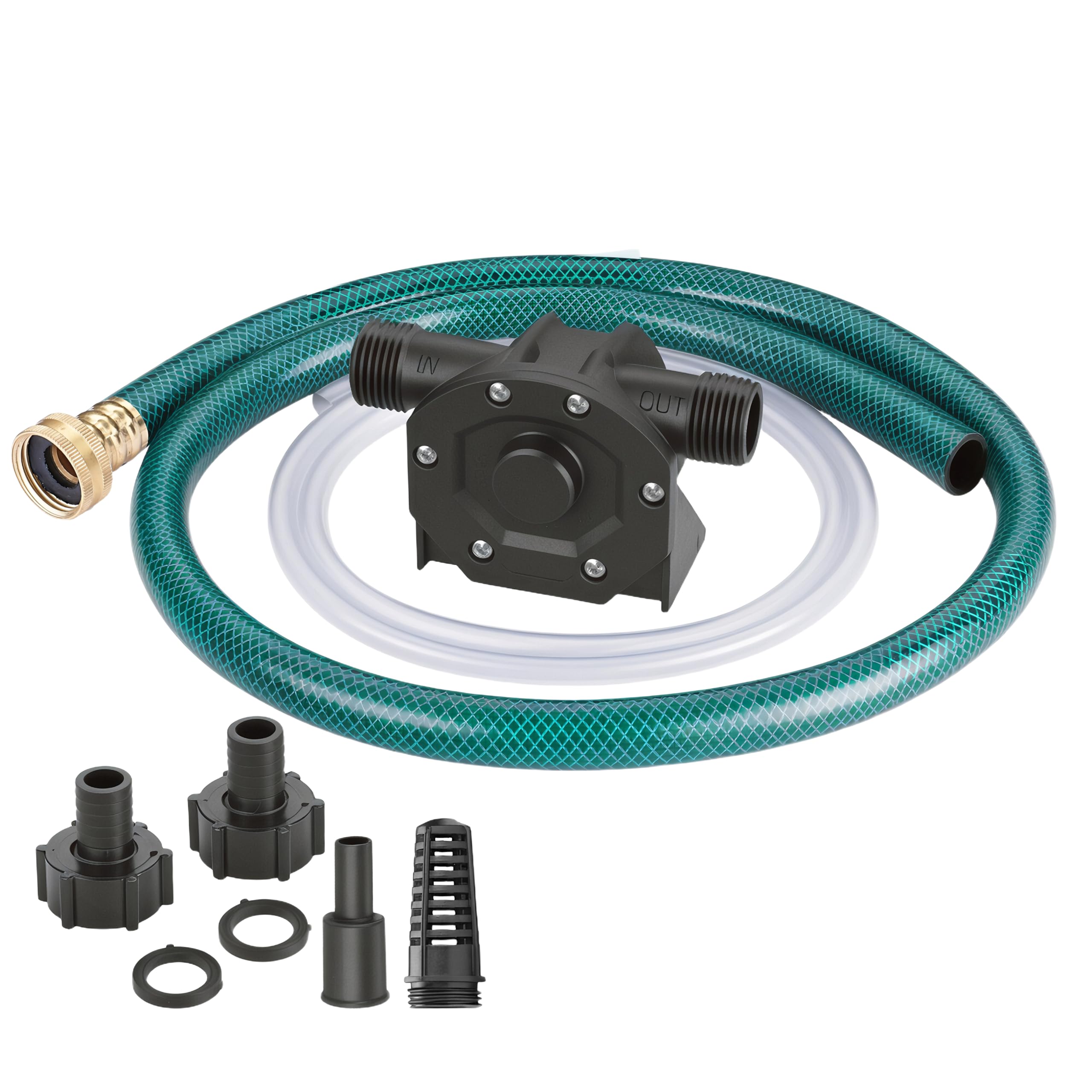 TRUPOW drill pump kit in-use for rapid water transfer at home.