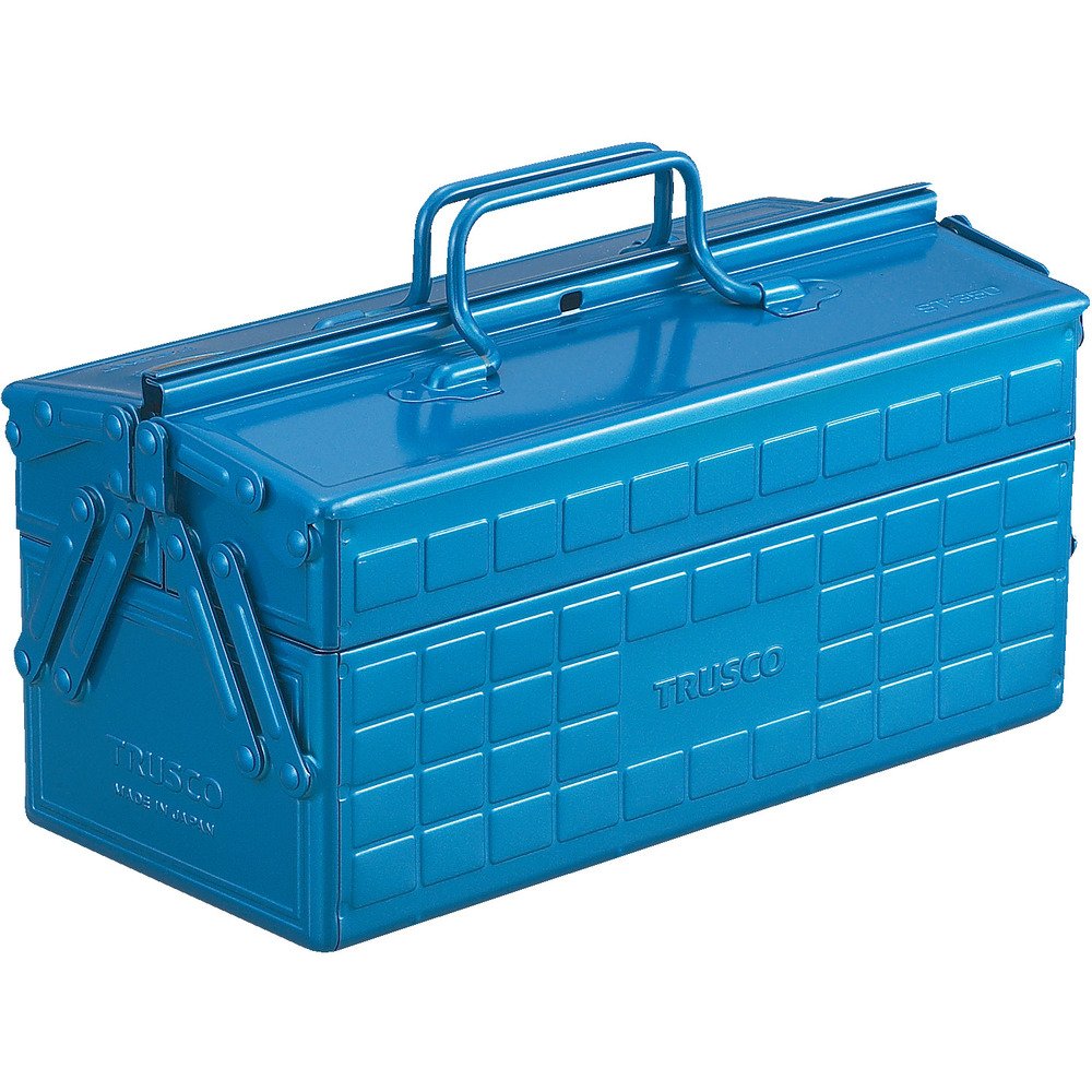 Trusco ST-350-B blue steel toolbox showing durable construction for reliable tool storage