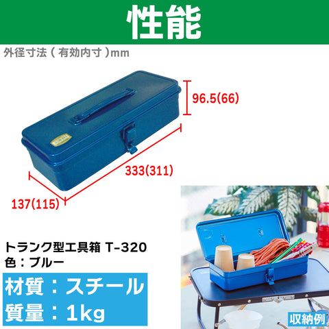 Trusco T-320 trunk tool box blue top opening for quick access.