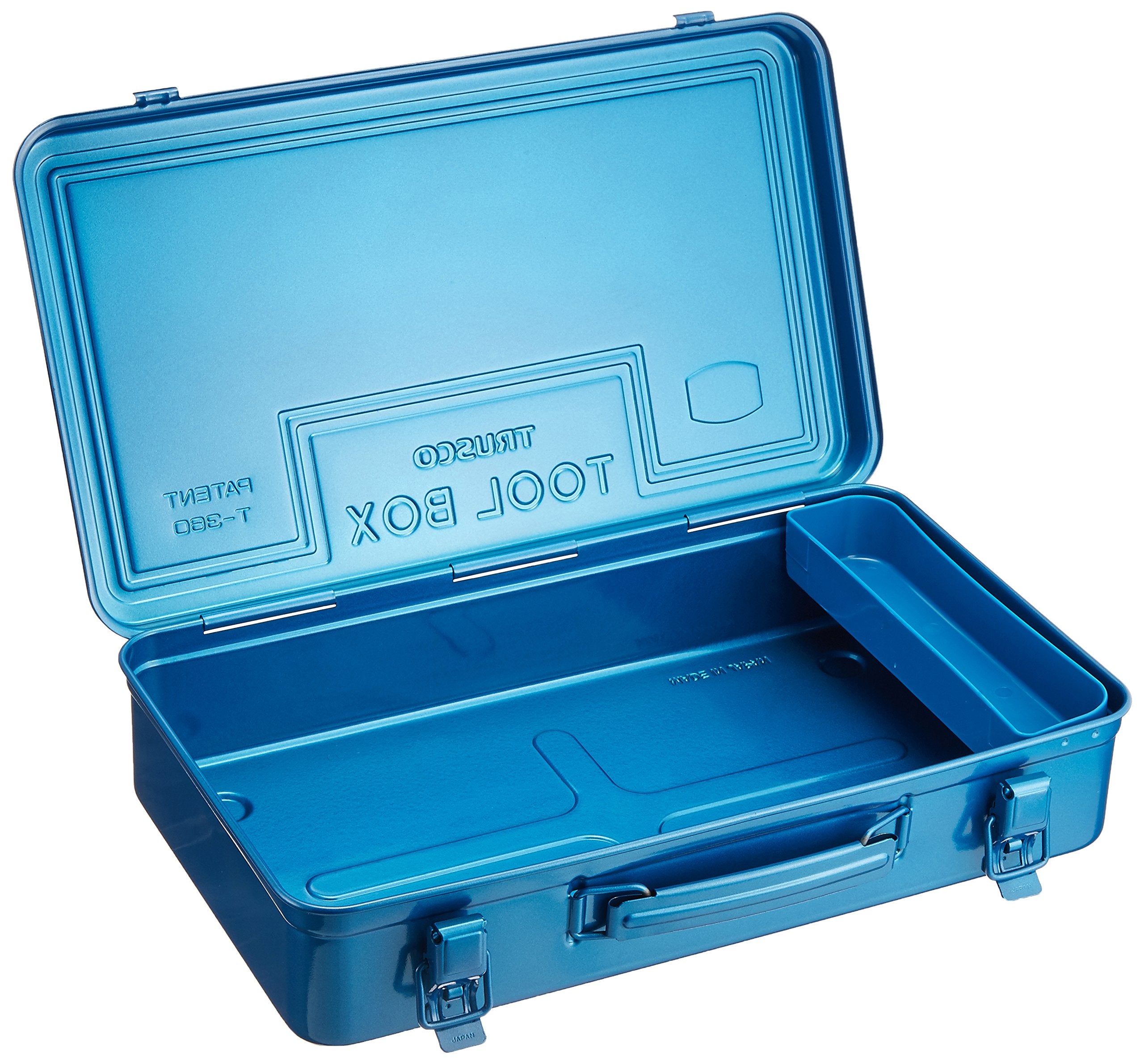 Trusco T-360 blue trunk toolbox exterior dimensions show compact footprint