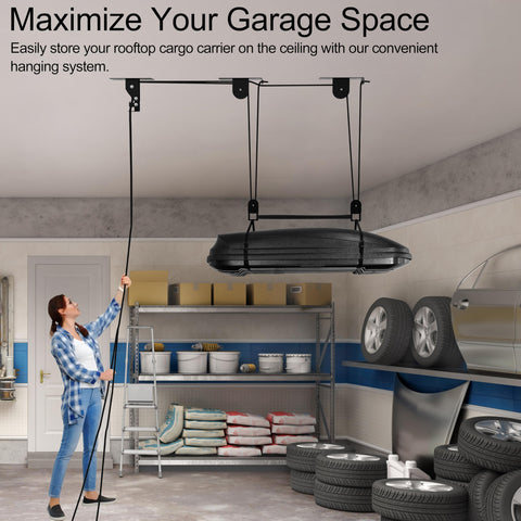 TRUSOON garage ceiling hoist in action lifting gear safely