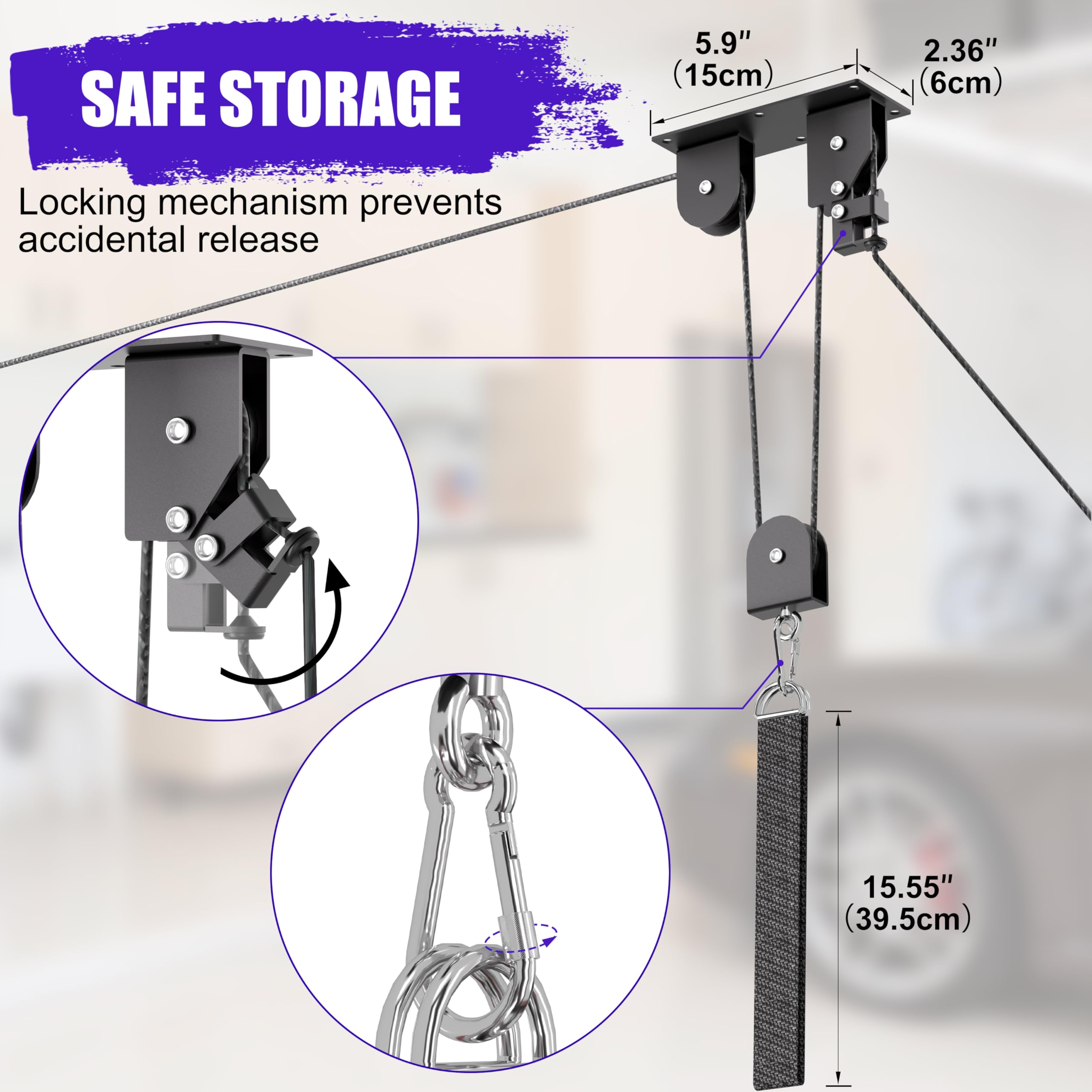 TRUSOON Vertical Storage for bikes highlights efficient ceiling lift.