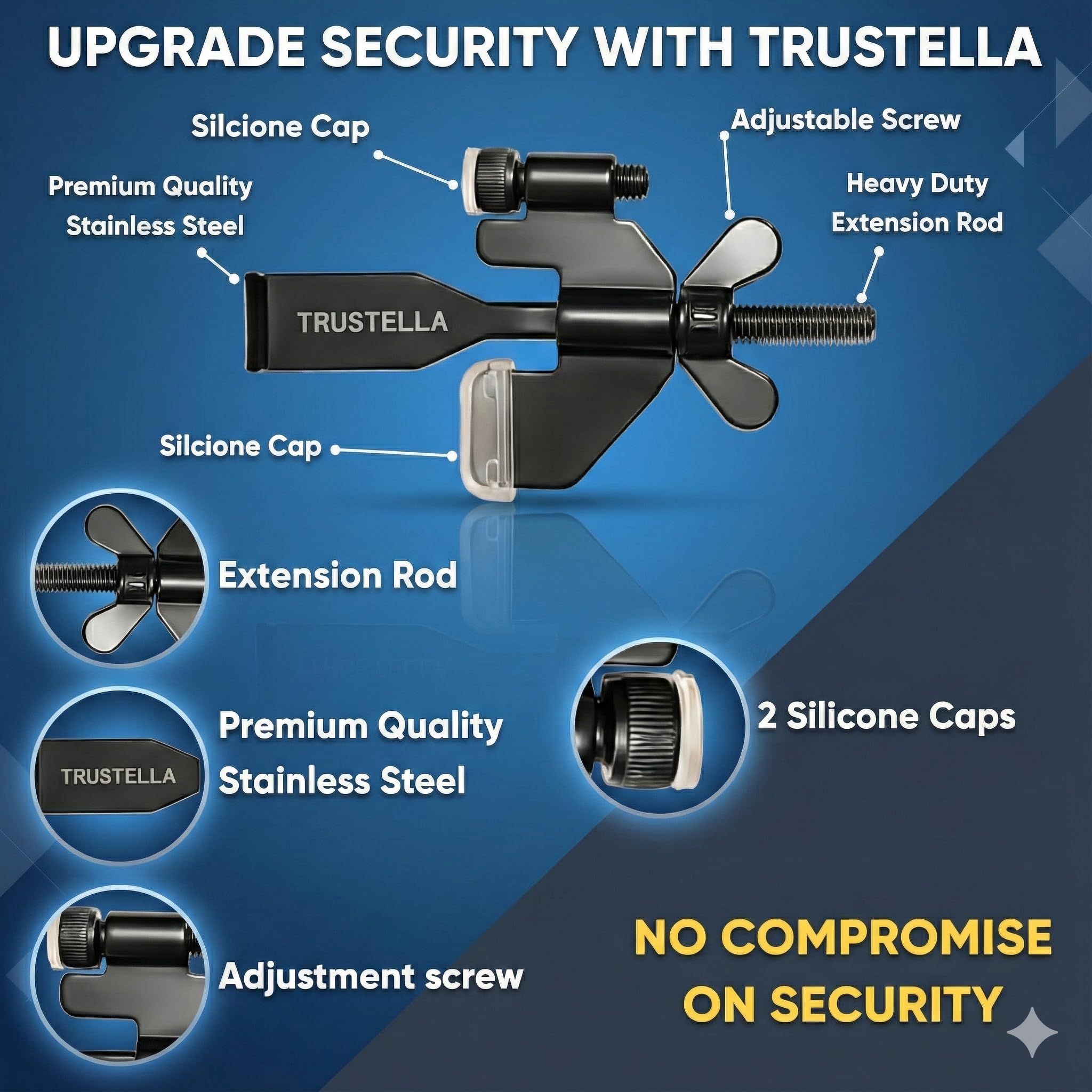 Trustella stainless steel close-up, durable construction for daily use