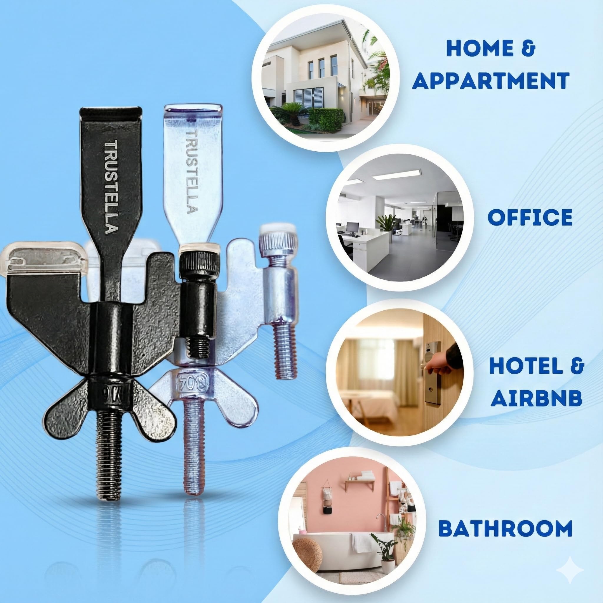 Trustella portable door lock on door inward view, quick tool-free securing