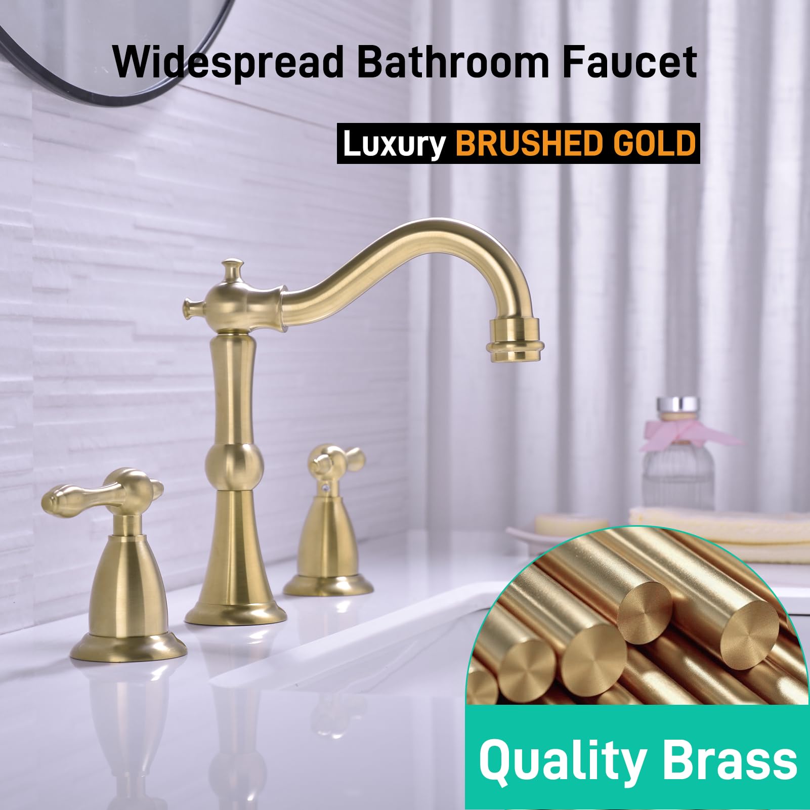 Trustmi brushed gold faucet handle detail shows precise control and smooth operation.
