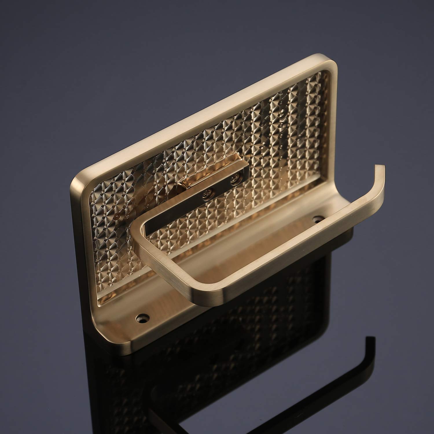 Trustmi multi-use bathroom organizer with shelf and roll holder for large rolls.