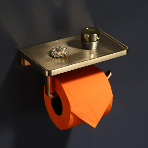 Trustmi toilet paper holder with phone shelf side view, space-saving design.