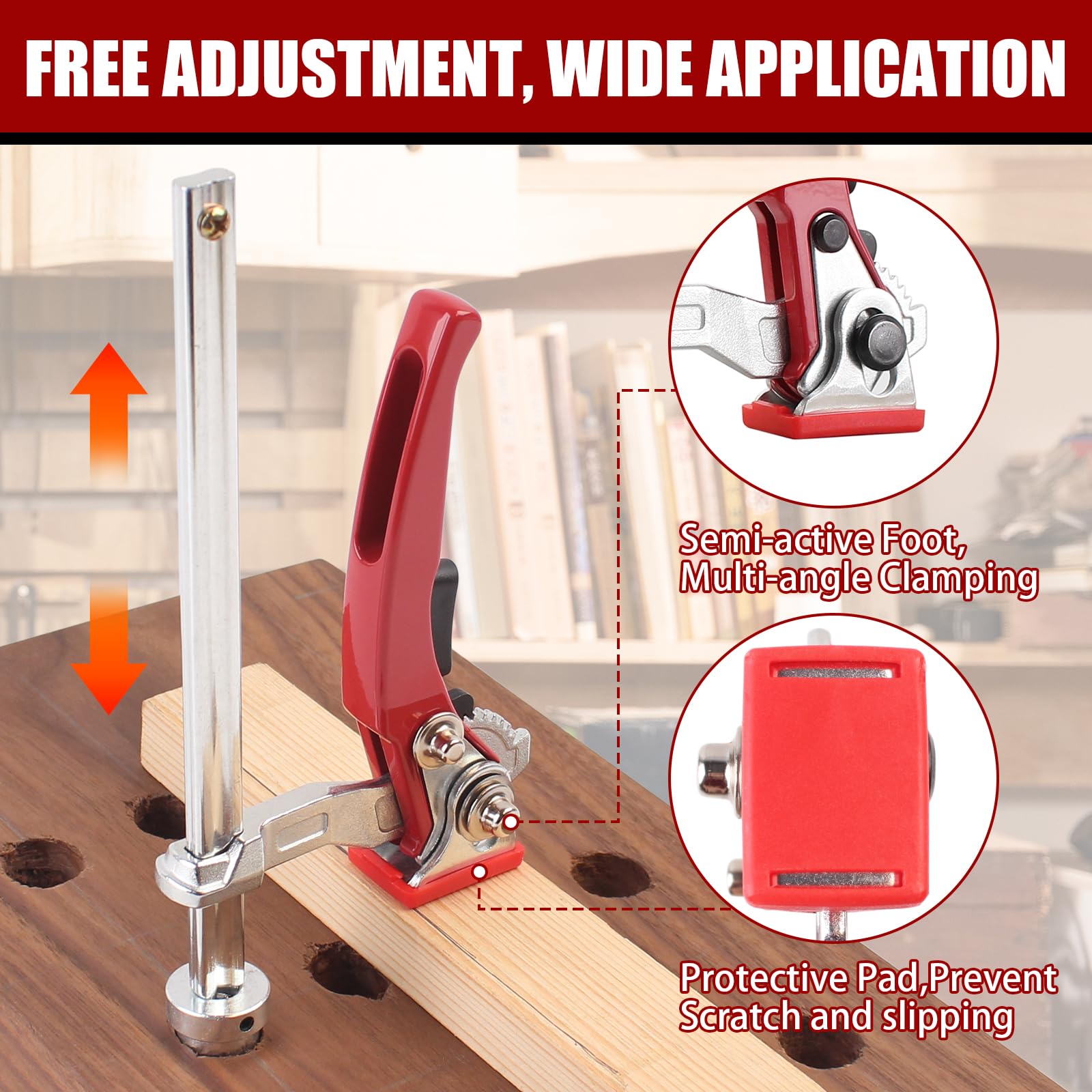 Ergonomic red handle improves grip during one-second clamping with TRUTOPWAY clamp