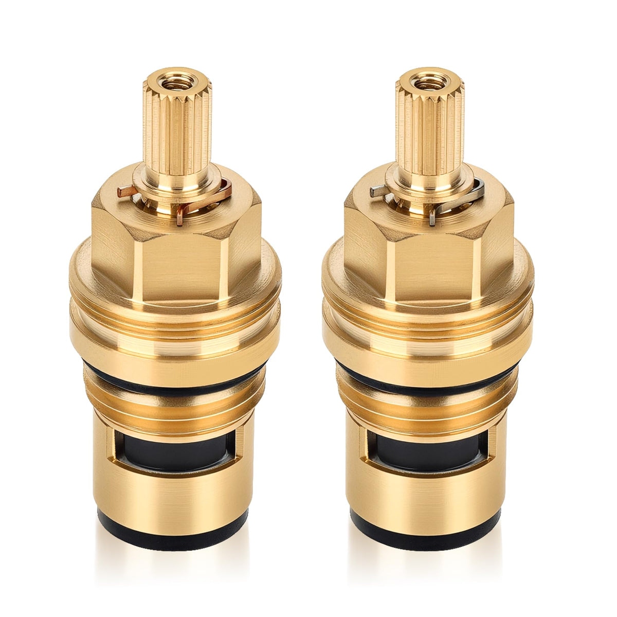 Try-H faucet ceramic cartridge close-up showing brass body and ceramic disc for durable performance.