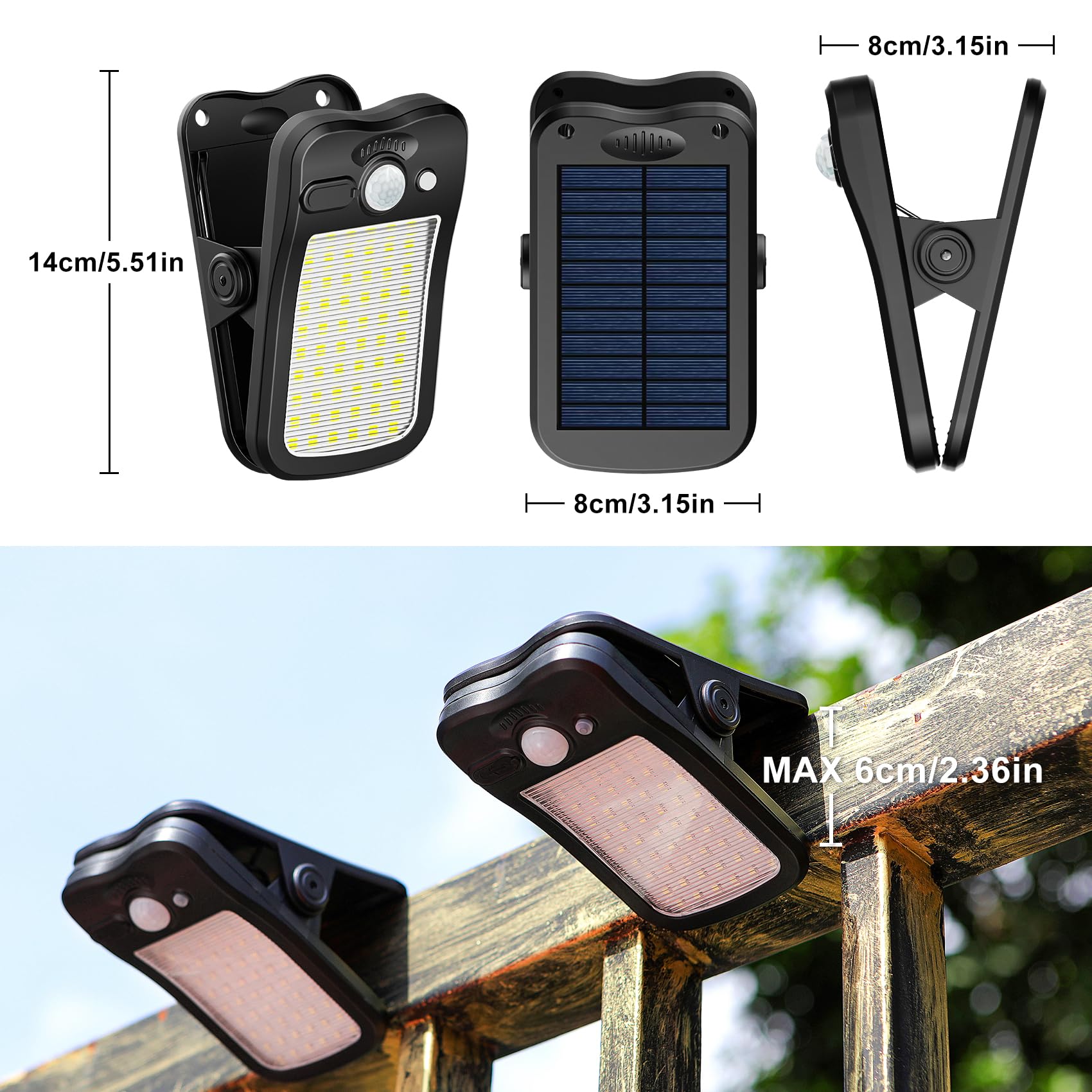 Detail of the mounting clip on Tryme solar lights showing secure attachment.