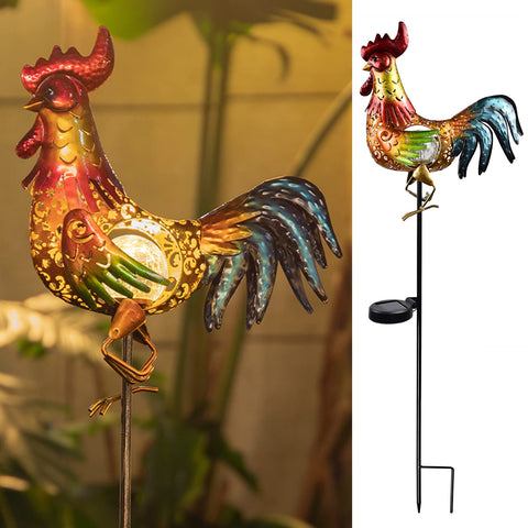 Tryme rooster solar light outdoor garden statue adding warm ambient glow