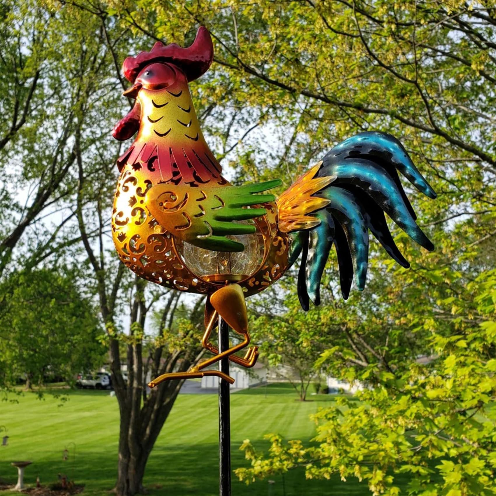 Tryme rooster yard art metal garden decor for vivid daytime appeal