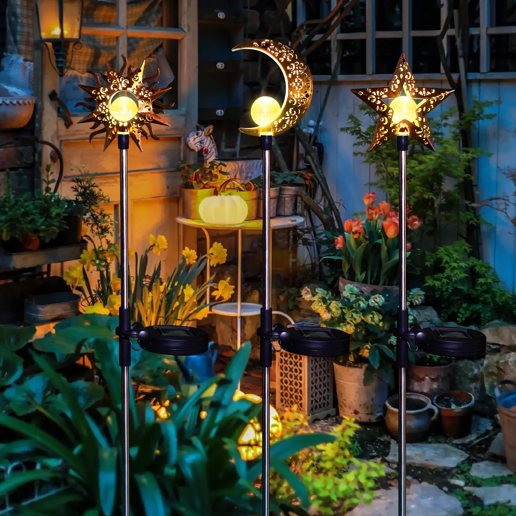 Tryme solar garden stake star provides whimsical night lighting along paths and beds
