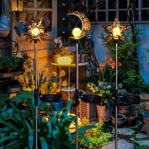 Tryme solar garden stake star provides whimsical night lighting along paths and beds