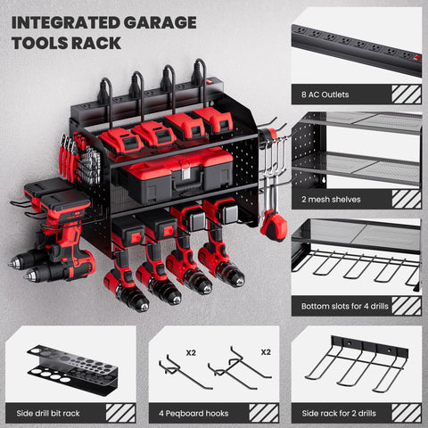 TRZZ side pegboard stores bits and accessories for DIY customization.